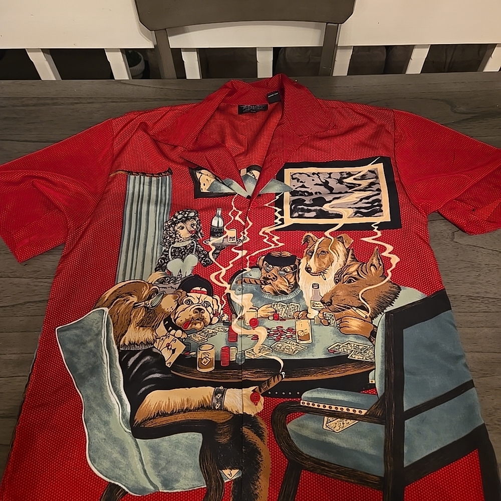 Red Graphic Casual Button Down Shirt